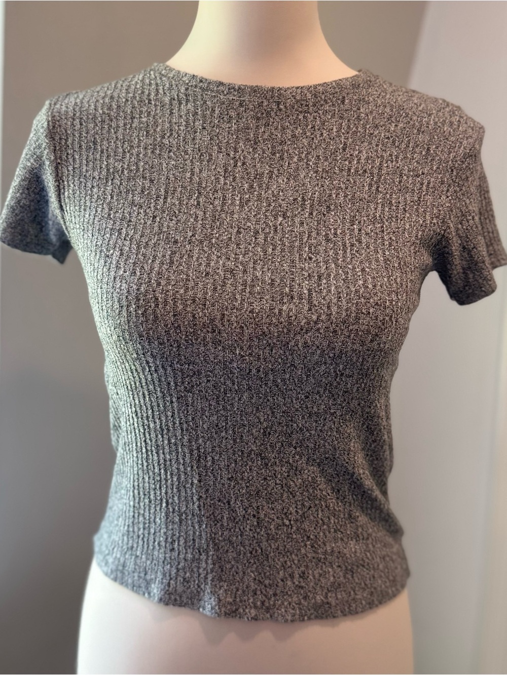 Brandy Melville Grey Marled Ribbed Crop Tee | One Size — Made in Italy